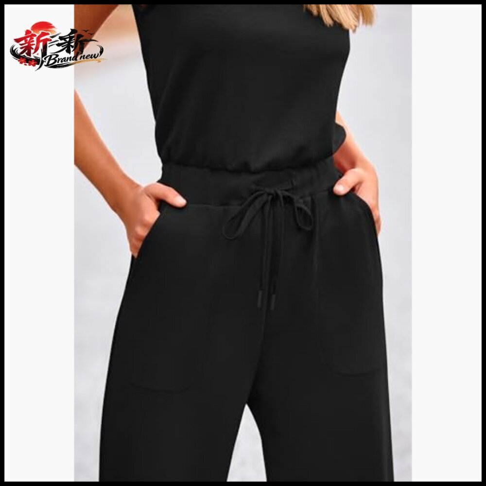 Sleeveless Wide Leg Jumpsuit, Polyester Viscose Elastane Blend, Casual Summer - Picture 5 of 7